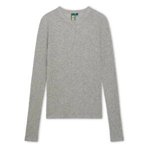 New Noname Ribbed 100% Cotton L/S Crewneck Light Heather Grey Tee Small NWT